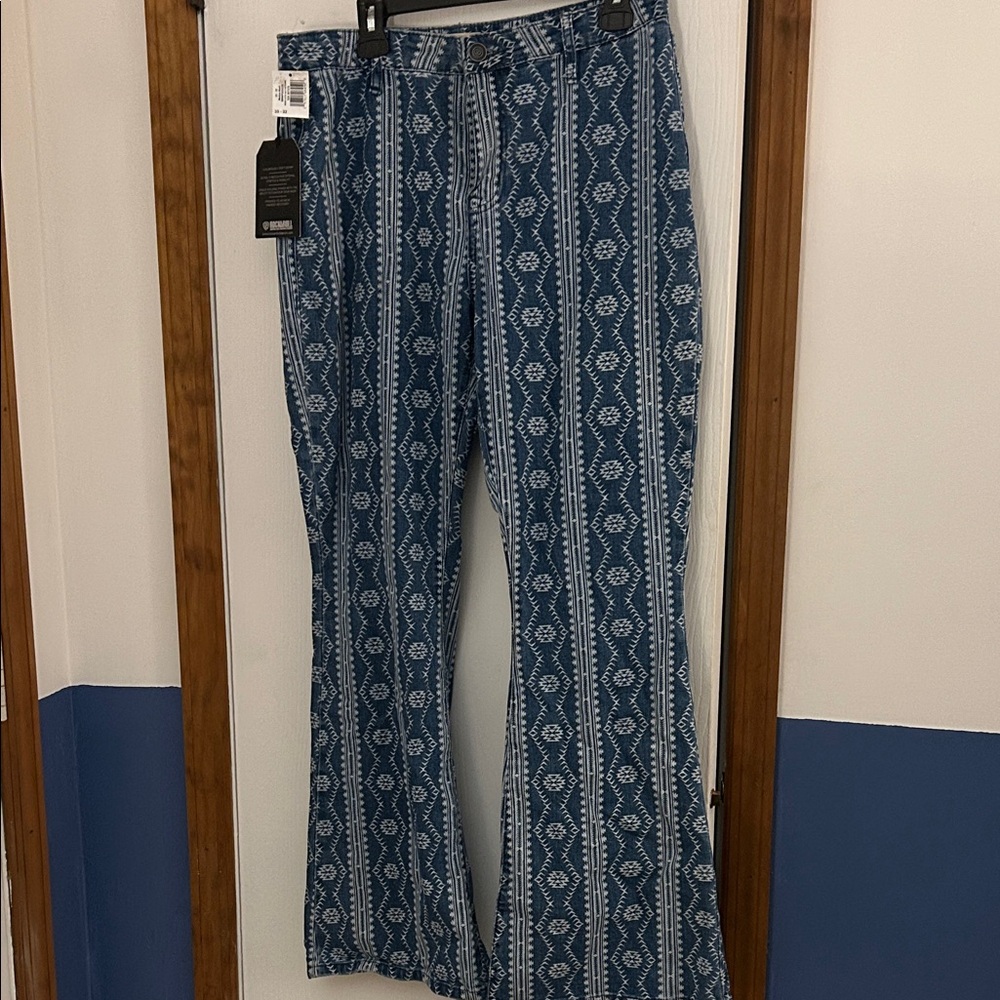 NWTs Rock & Roll Denim Blue Flare Aztec Western Jeans